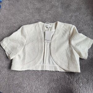 Cream Textured Cropped Jacket
